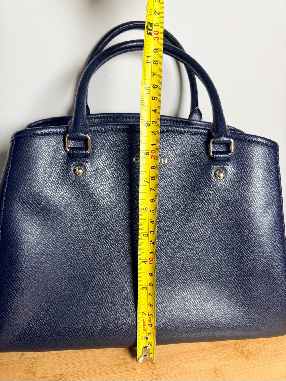 Coach Navy Pebbled Leather Top Handle Satchel Gold Hardware Margot Bag Blue - Picture 12 of 14